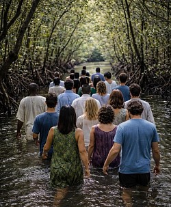 Marcheurs dans la mangrove